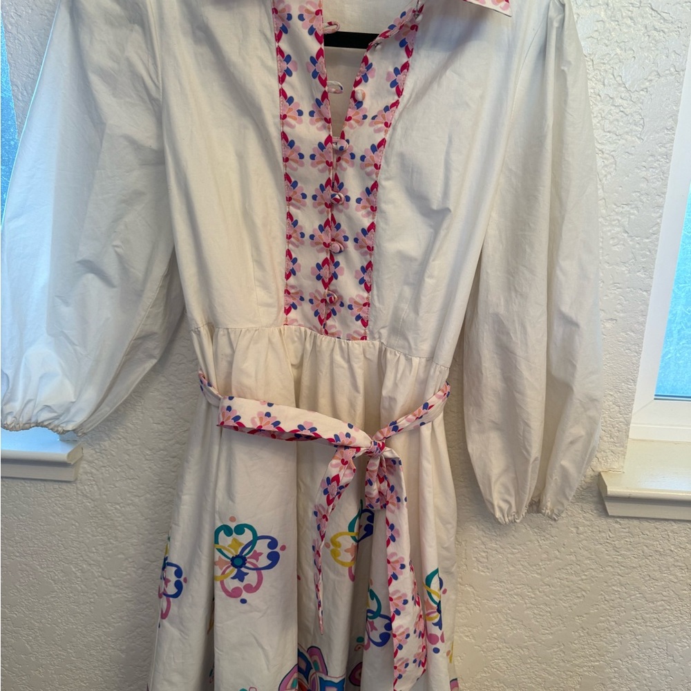 Hermoza Embroidered 100% Cotton Shirt Multi- Floral Cross Stitch Dress  S-Small - Picture 14 of 17